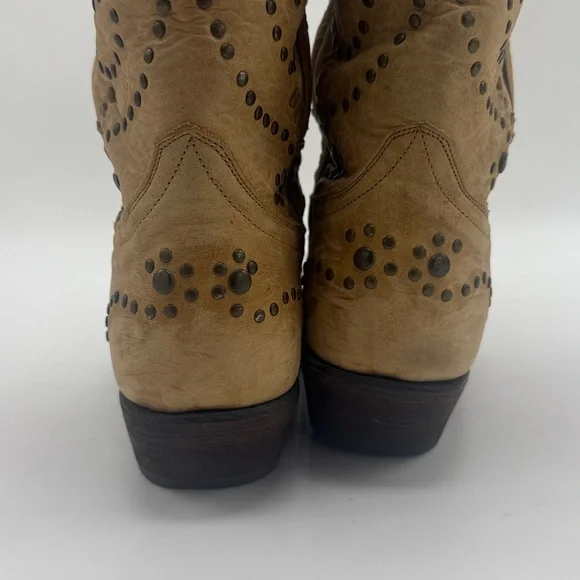 Caborca tan yellow tint western boots size 9 cowgirl studded - Picture 3 of 8